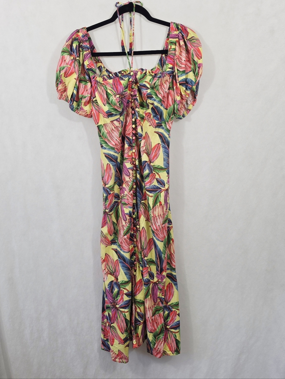 Farm Rio Puff-Sleeve Sweetheart Linen Dress - Picture 7 of 10